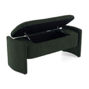 Elegant Long Shaped Storage Ottoman Bench, Boucle Material, Simple And Grand Design - Dark Green