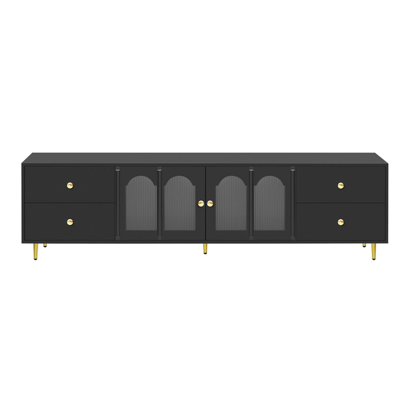 Modern TV Stand With Glass Door, 4 Drawers And 2 Cabinets