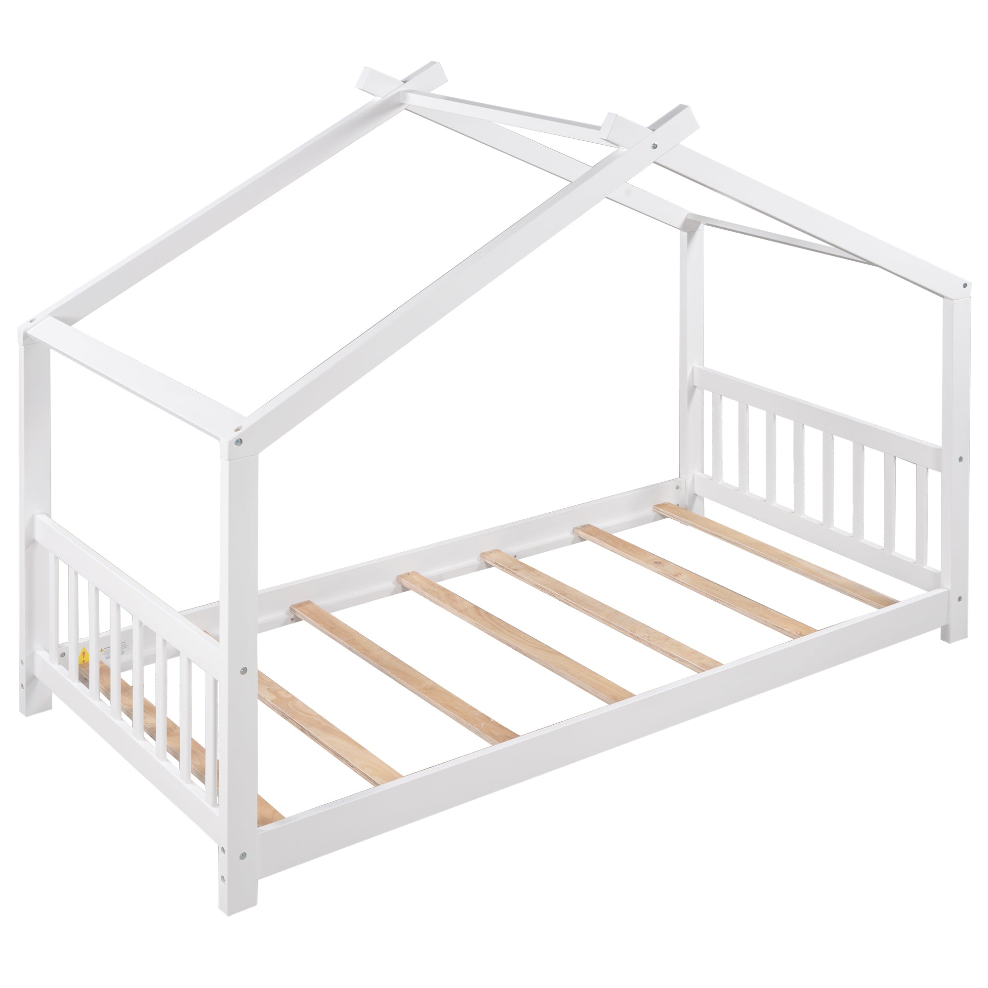 Twin Size House Platform Bed with Headboard and Footboard,Roof Design,White - Atlantic Fine Furniture Melbourne FL