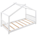 Twin Size House Platform Bed with Headboard and Footboard,Roof Design,White