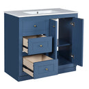 Bathroom Vanity With Ceramic Sink, Bathroom Storage Cabinet With 2 Drawers & Shelf, Freestanding Bathroom Cabinet - Blue