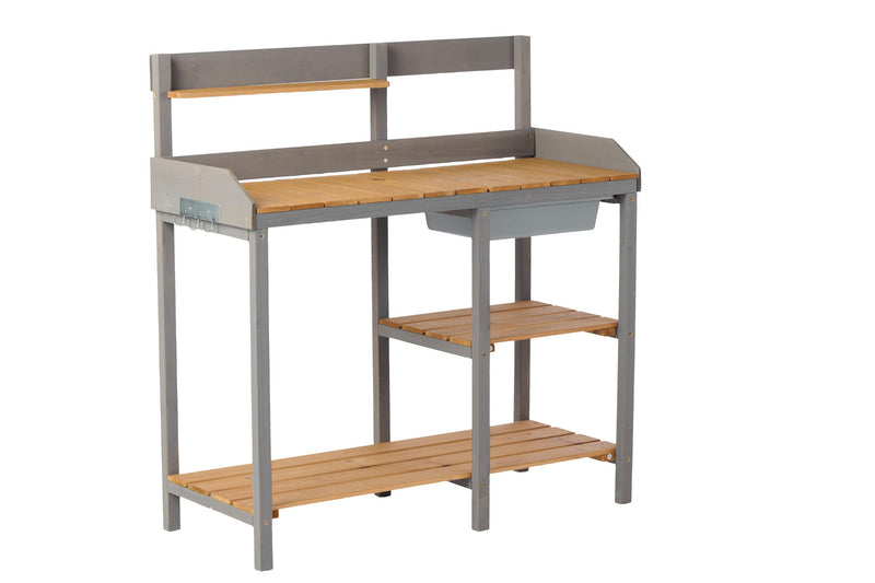 Outdoor Potting - Bench, Workstation Table With Cabinet For Backyard Garden Supplies - Gray / Brown
