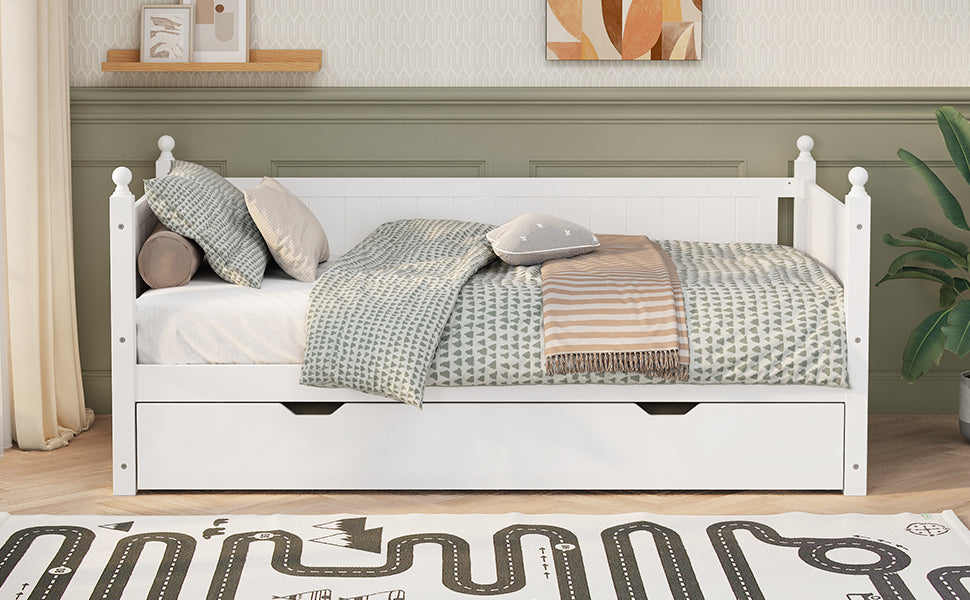 Twin Size Solid Wood Daybed with Trundle for Limited Space Kids, Teens, Adults, No Need Box Spring, White - Atlantic Fine Furniture Melbourne FL