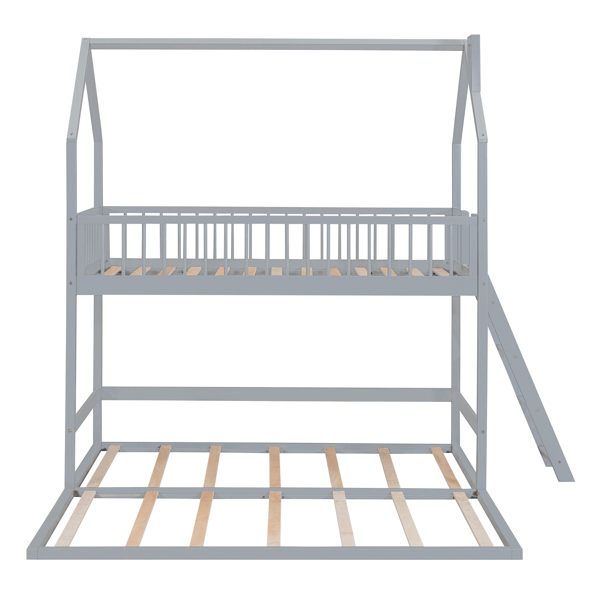 Twin Over Twin-Twin House Bunk Bed with Extending Trundle and Ladder