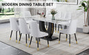 Table and chair set, modern dining table, patterned table top and black MDF leg table, soft and comfortable dining chair, perfect for dinner, meetings, home and office decor
