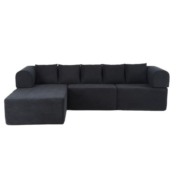 Modular L-Shaped Sectional Sofa With Deep Seat, Movable Chaise & 5 Pillows