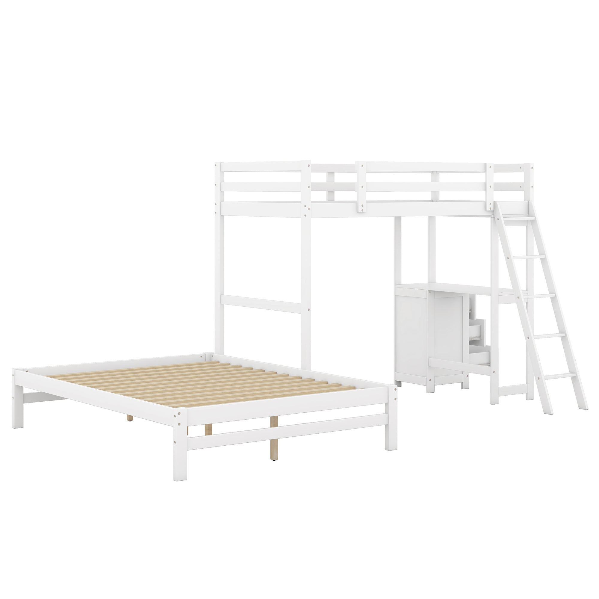 Twin over Full Bunk Bed with Built-in Desk and Three Drawers,White - Atlantic Fine Furniture Melbourne FL