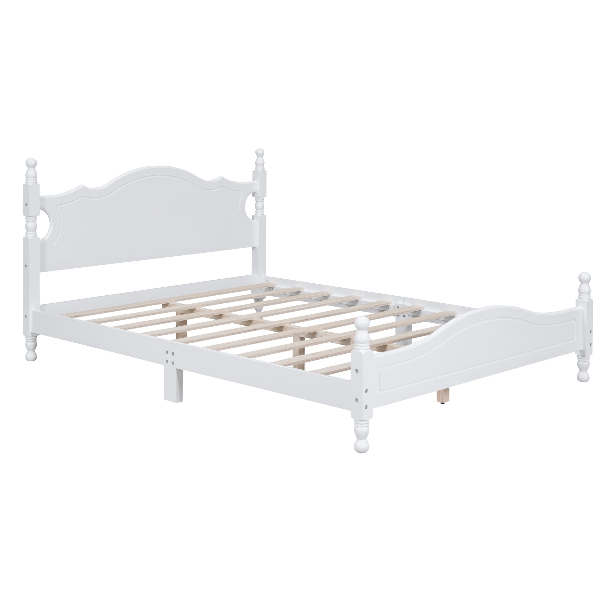 Queen Size Wood Platform Bed Frame,Retro Style Platform Bed with Wooden Slat Support,White - Atlantic Fine Furniture Melbourne FL