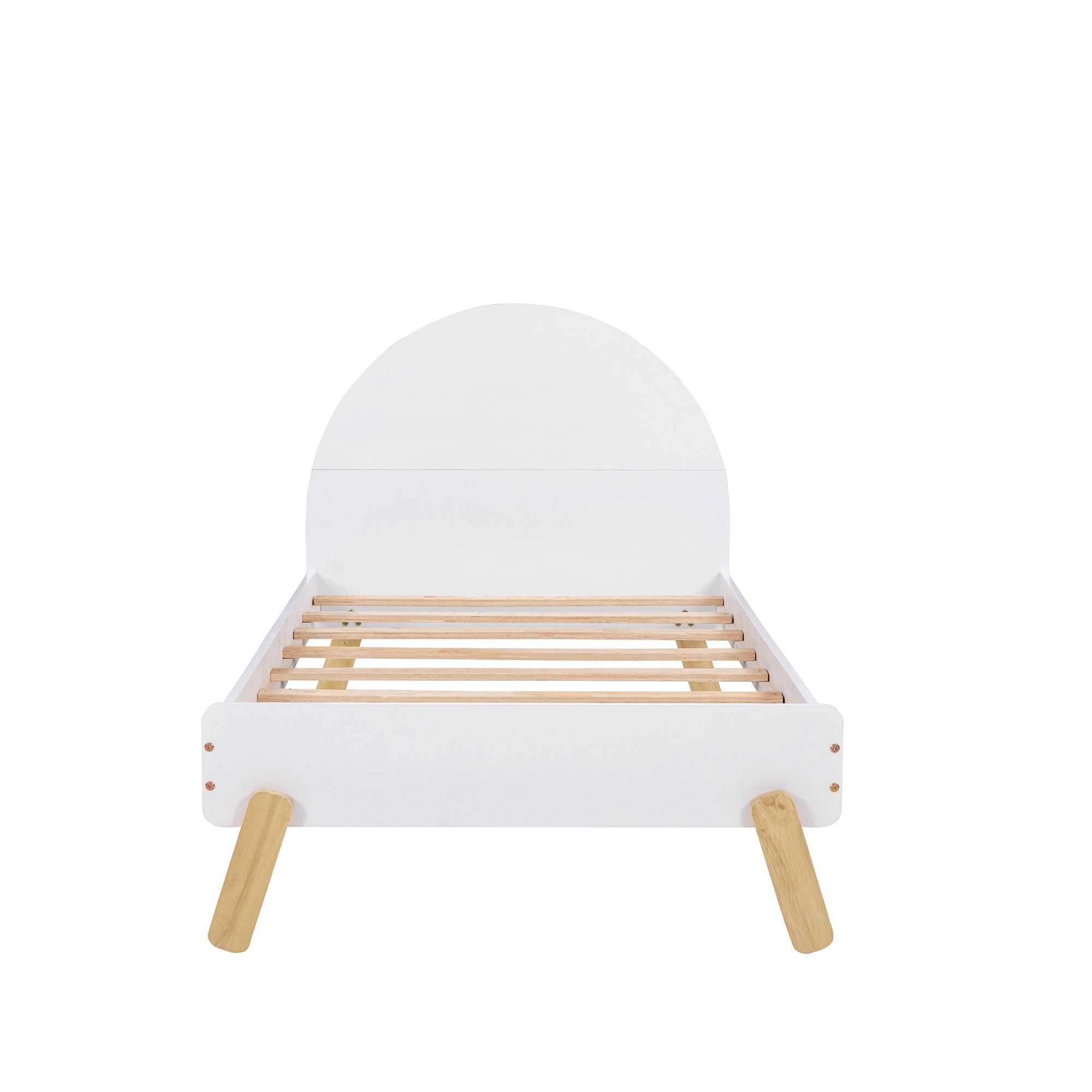 Wooden Cute Platform Bed With Curved Headboard,Twin Size Bed With Shelf Behind Headboard,White - Atlantic Fine Furniture Melbourne FL