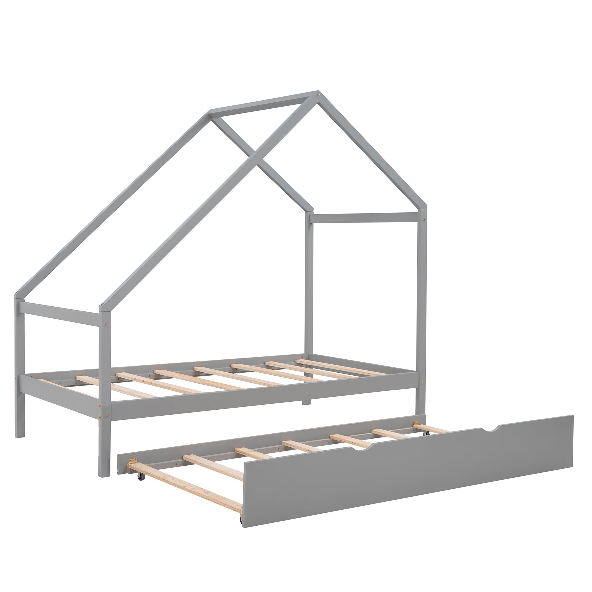Twin Size Wooden House Bed With Twin Size Trundle, Gray - Atlantic Fine Furniture Melbourne FL