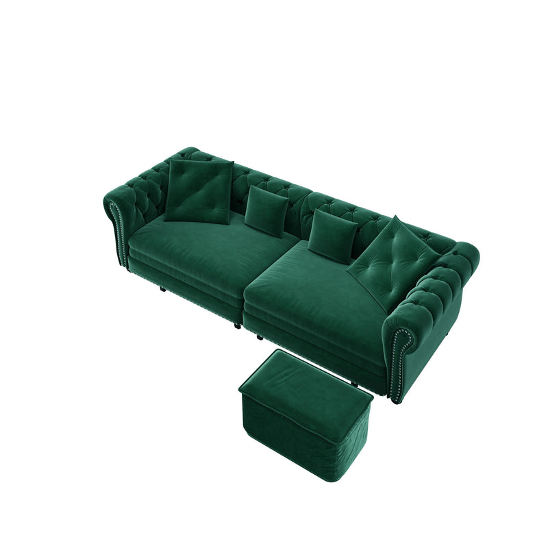 3 In 1 Pull Out Sofa Bed, Convertible Sleeper Sofa Bed, 3 Seater Sofa With Movable Ottoman - Green