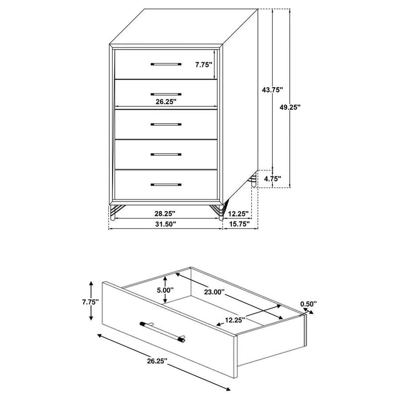 Lucia - 5-Drawer Bedroom Chest - White