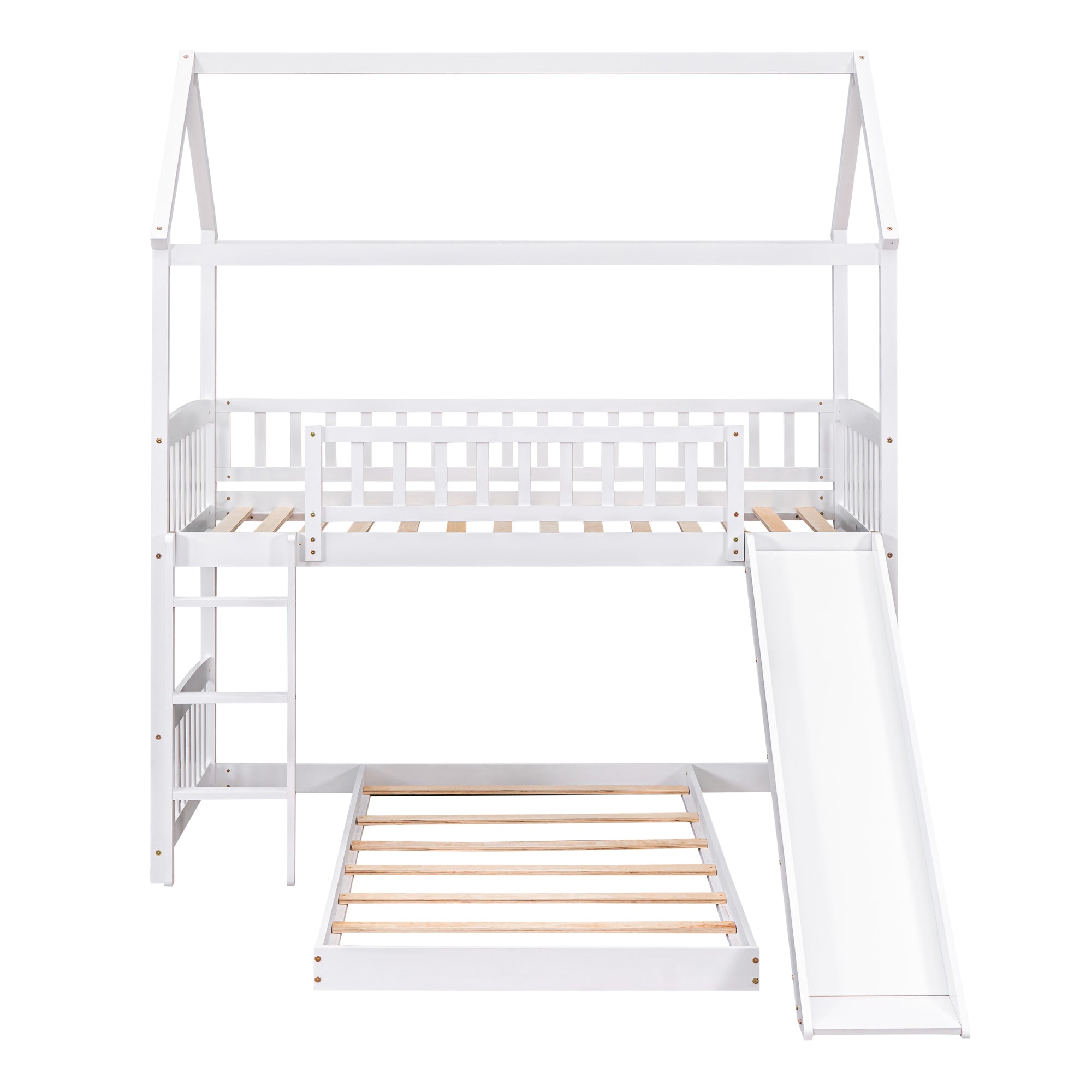 Twin Over Twin Bunk Bed with Slide, House Bed with Slide, White(OLD SKU: LT000214AAK)