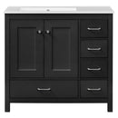 Bathroom Vanity With Ceramic Sink Combo, Abundant Storage Cabinet 2 Soft Close Doors And 5 Drawers