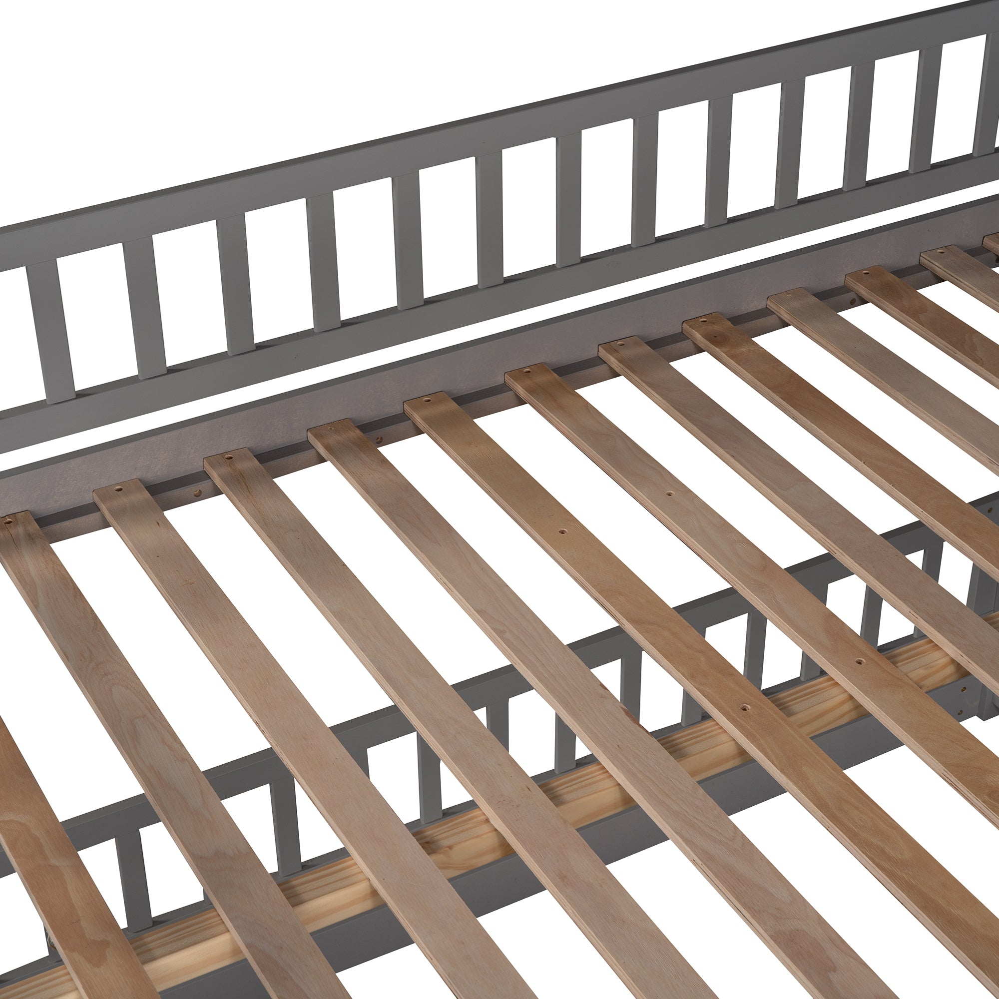 Bunk Bed with Slide,Full Over Full Low Bunk Bed with Fence and Ladder for Toddler Kids Teens Gray - Atlantic Fine Furniture Melbourne FL