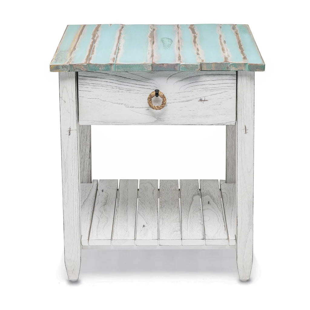 Picket Fence End Table - Distressed Blue/White - Atlantic Fine Furniture Melbourne FL