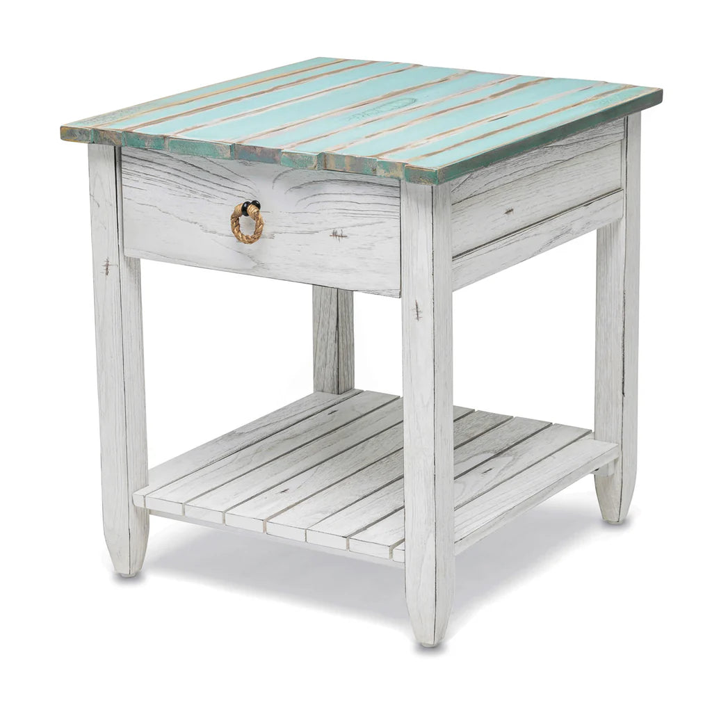 Picket Fence End Table - Distressed Blue/White - Atlantic Fine Furniture Melbourne FL