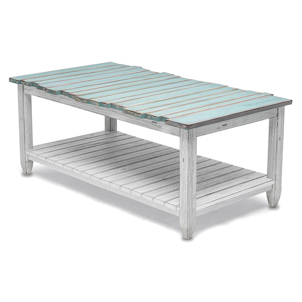 Picket Fence Coffee Table - Distressed Blue/White - Atlantic Fine Furniture Melbourne FL