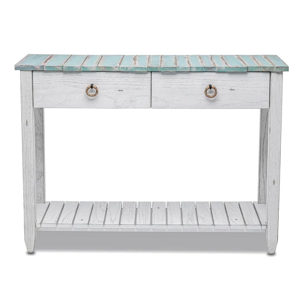 Picket Fence Console Table - Distressed Blue/White - Atlantic Fine Furniture Melbourne FL