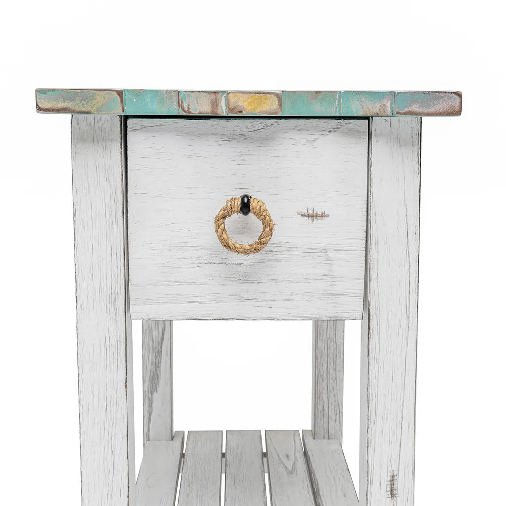 Picket Fence Chairside Table - Distress Blue/White - Atlantic Fine Furniture Melbourne FL