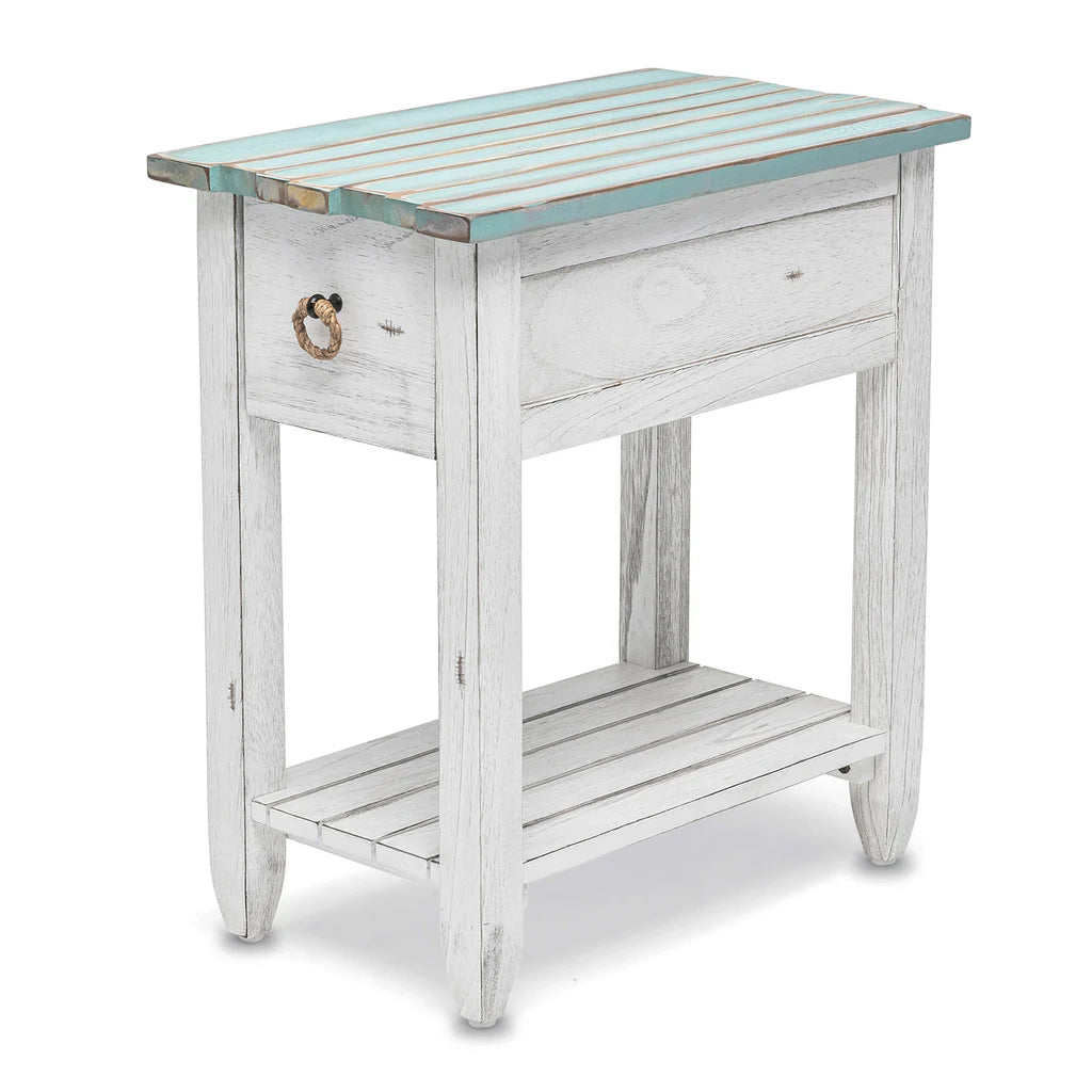 Picket Fence Chairside Table - Distress Blue/White - Atlantic Fine Furniture Melbourne FL