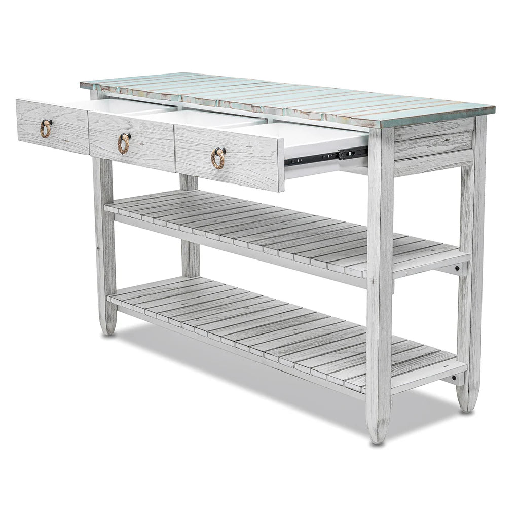 Picket Fence Entertainment Center - Distressed Blue/White - Atlantic Fine Furniture Melbourne FL