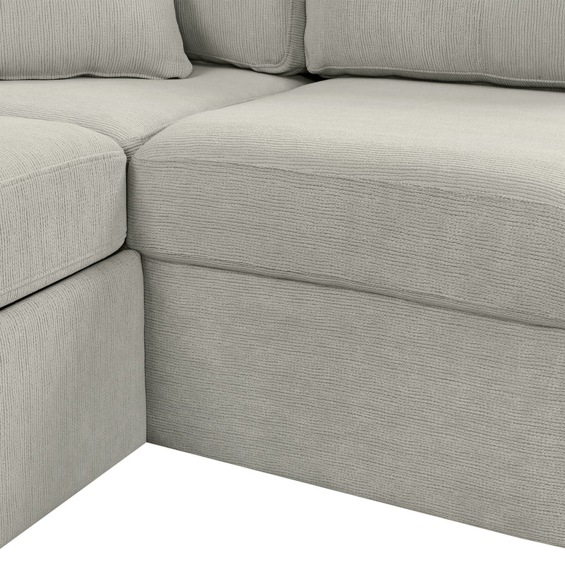 Sectional Sofa L-Shaped Sofa Couch Pull-Out Sofa Bed With A Movable Ottoman, Two USB Ports And Two Cup Holders For Living Room