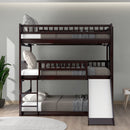 Full-Over-Full-Over-Full Triple Bed with Built-in Ladder and Slide , Triple Bunk Bed with Guardrails, Espresso(OLD SKU :LP000052AAP)