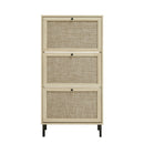 Modern Rattan 3 Door Shoe Rack Cabinet For Entryway