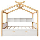 Wooden House Bed Original Wood Colored Frame With Bookshelf Storage Space