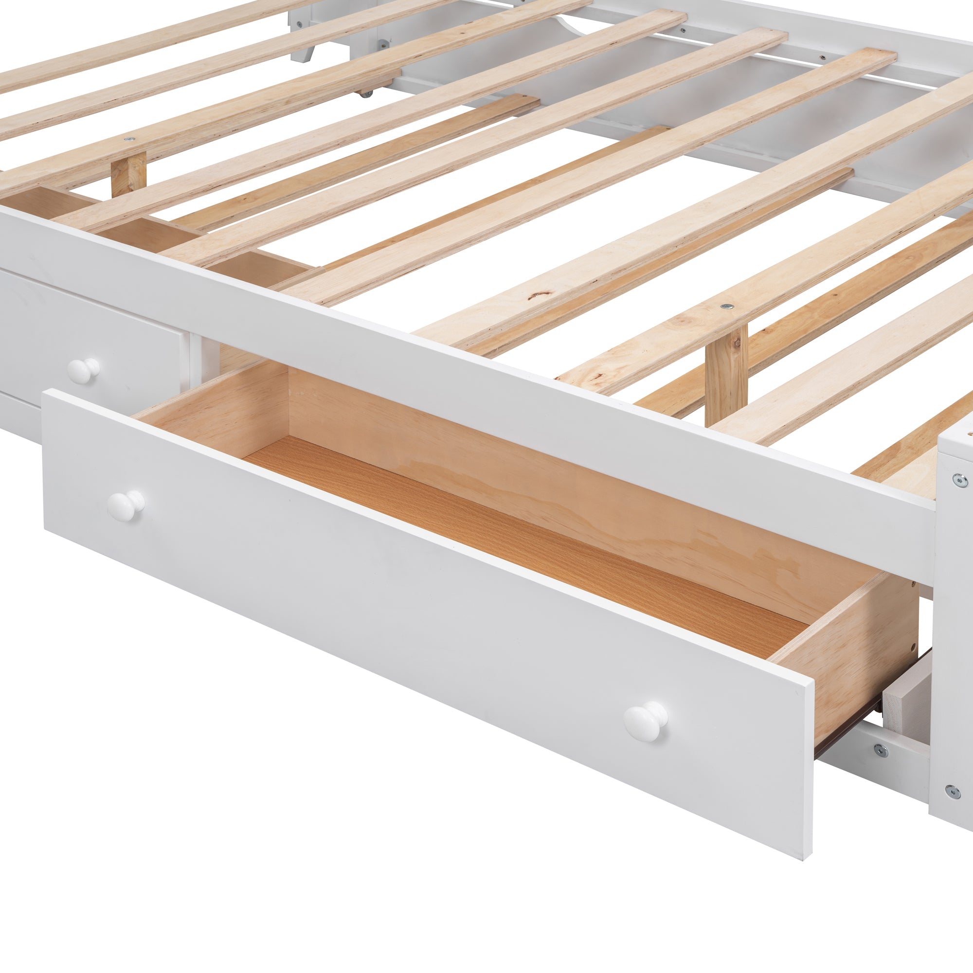 Full Size Wooden Bed With All-in-One Cabinet, Shelf and Sockets, White