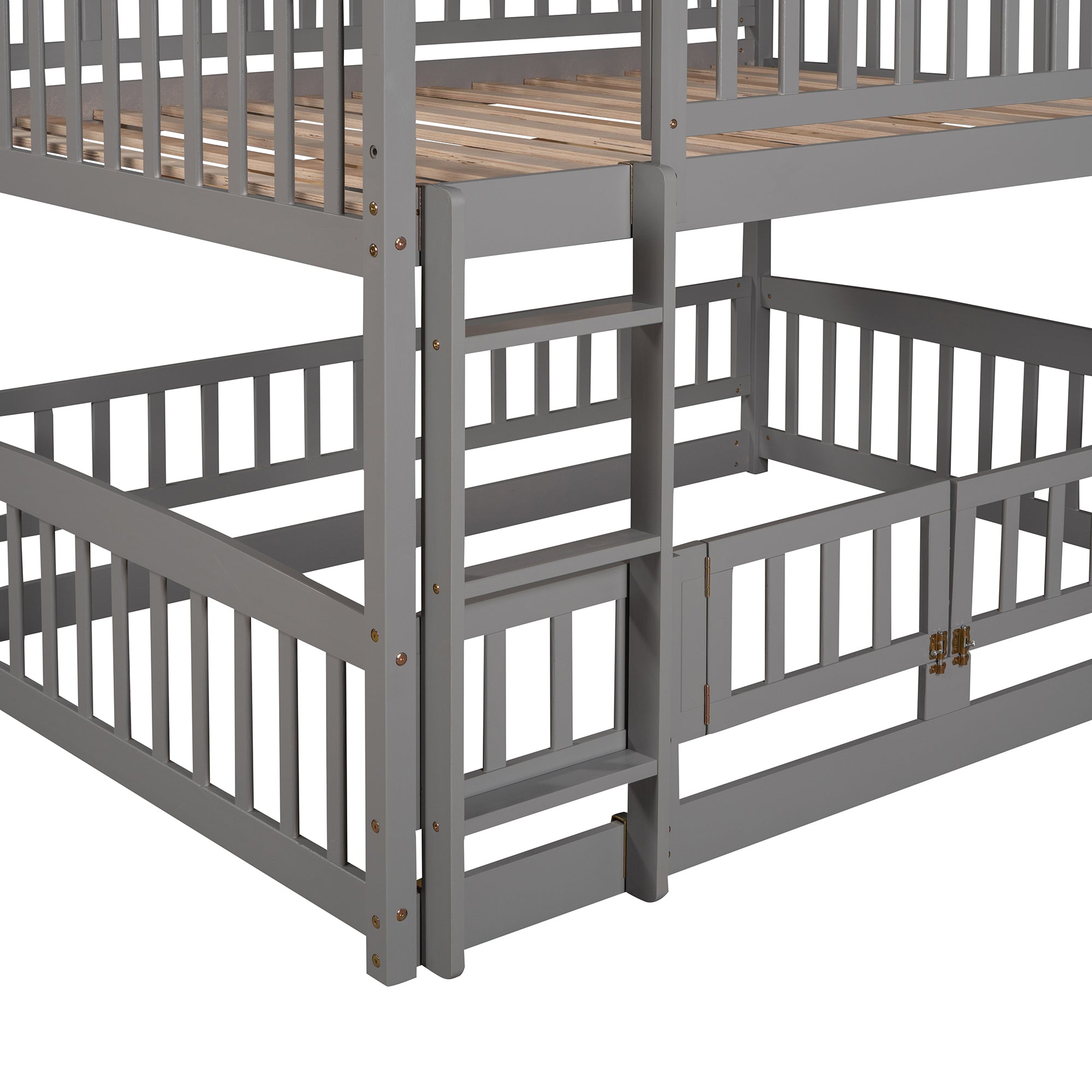 Bunk Bed with Slide,Full Over Full Low Bunk Bed with Fence and Ladder for Toddler Kids Teens Gray - Atlantic Fine Furniture Melbourne FL