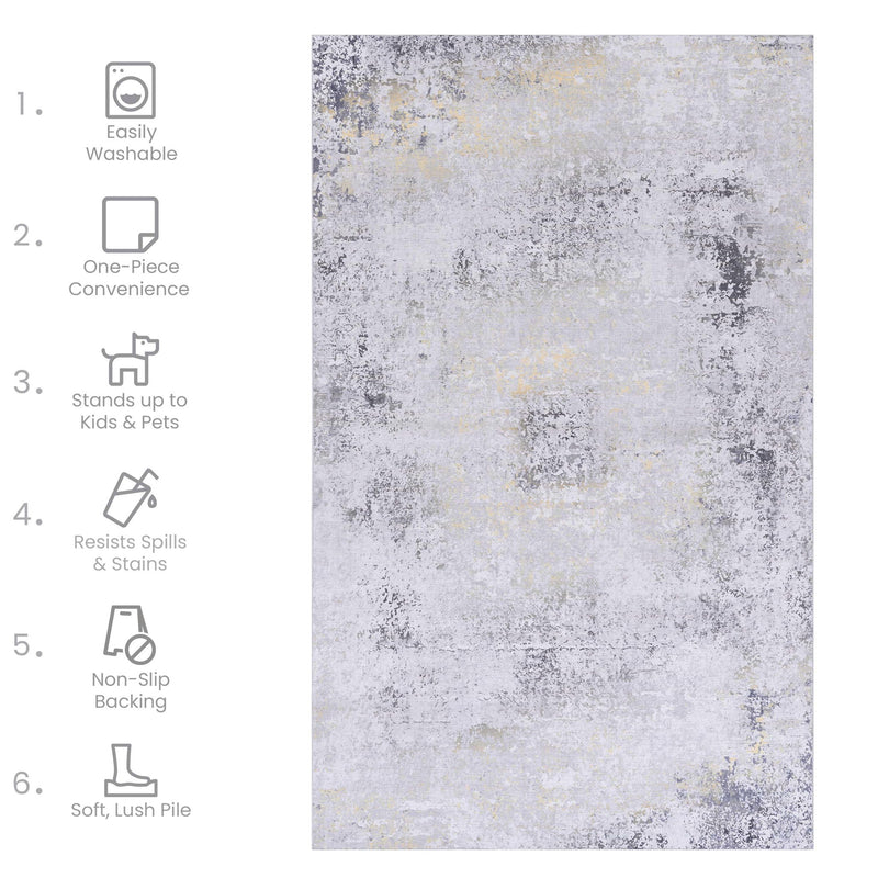 Maval - 8' X 10' Area Rug Washable - Gray / Gold