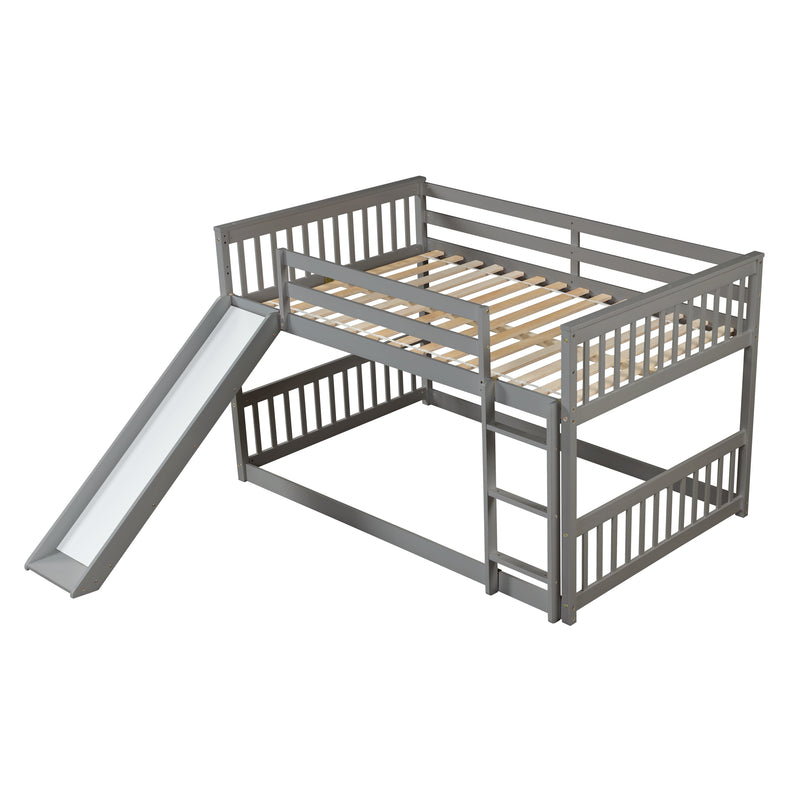 Full over Full Bunk Bed with Slide and Ladder in Grey Color