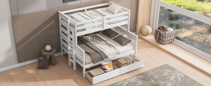 Wood Twin over Full Bunk Bed with 2 Drawers, White