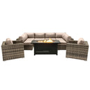 9 Piece Outdoor Sectional Set With Fire Pit Table And Cushions - Beige