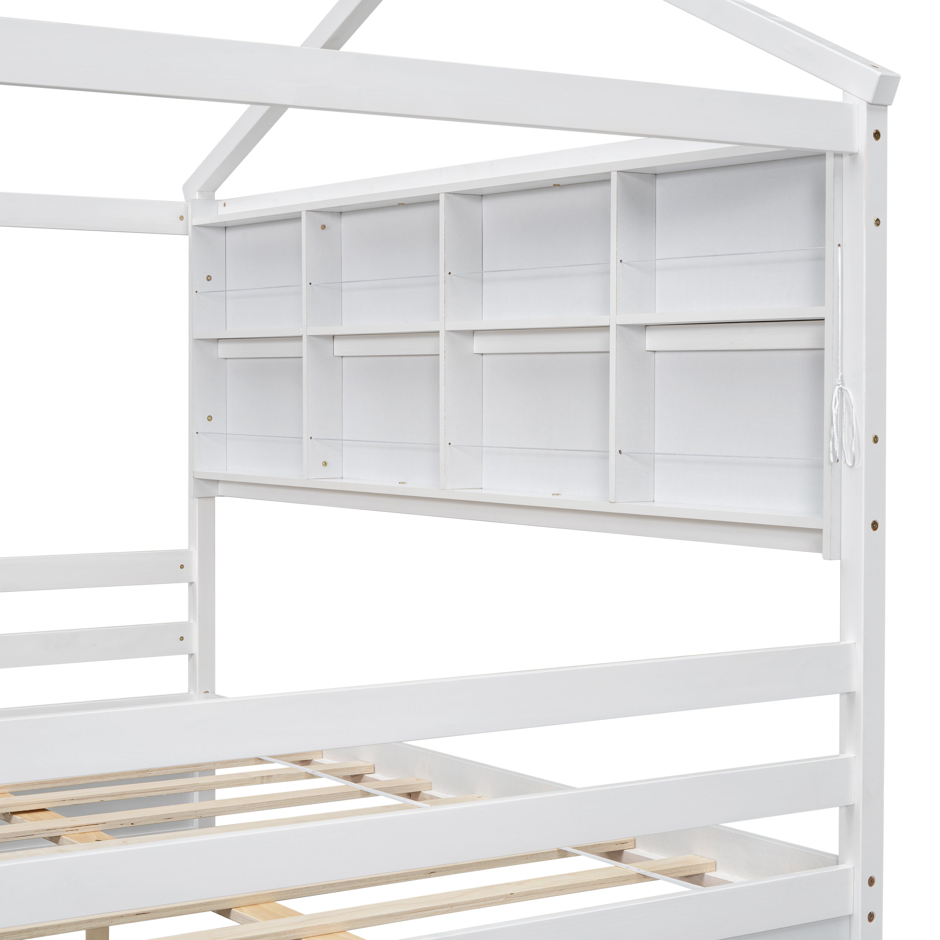 Full House Bed with Roof Frame, Bedside-shelves, Under Bed Storage Unit,White - Atlantic Fine Furniture Melbourne FL