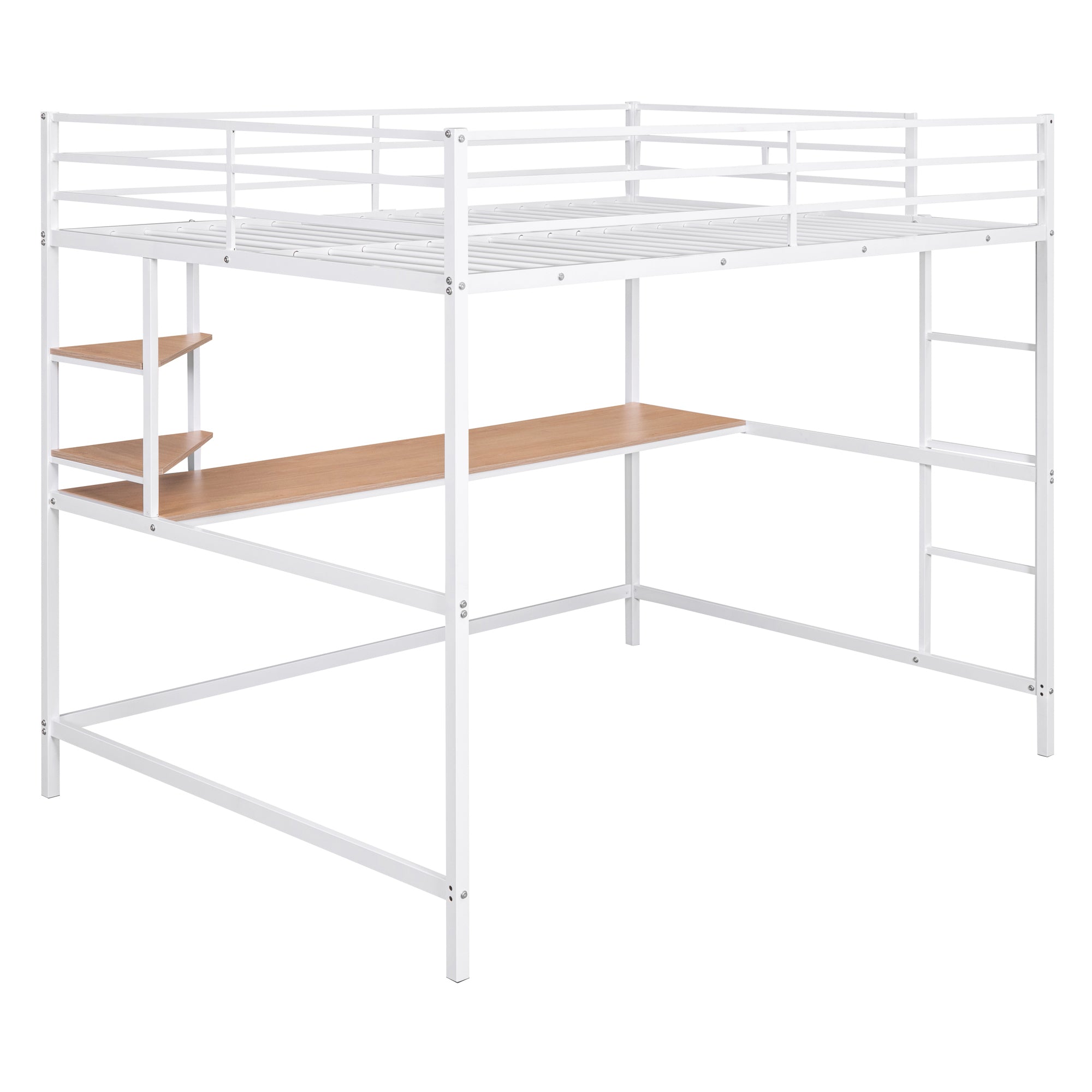 Full Metal Loft Bed with Desk and Shelve, White - Atlantic Fine Furniture Melbourne FL