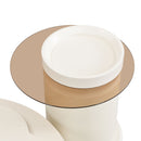 Modern Round Coffee Table (Set of 2), 360 Degree Rotatable Flower Shaped Top With 2 Drawers, Top Circle Side Table End Table With Glass For Living Room - Off White