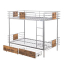 Twin Long Over Twin Long Bunk Bed With Guardrail And 2 Storage Drawers - Silver