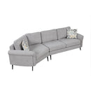 Upholstered 3 Seater Curved Sofa With Printed Pillows Chenille