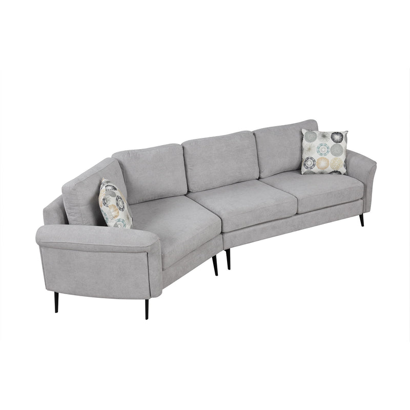 Upholstered 3 Seater Curved Sofa With Printed Pillows Chenille
