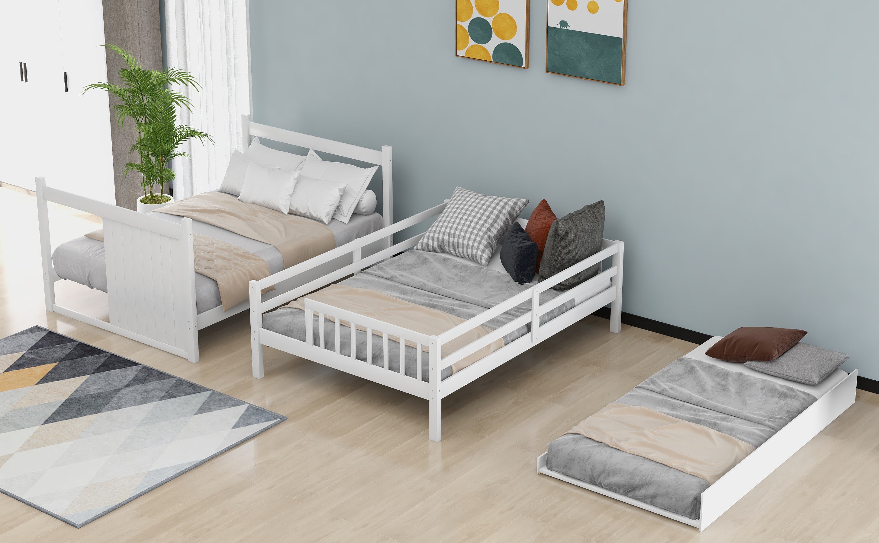 Full over Full Bunk Bed with Twin Size Trundle, White (old sku: LT000026AAK ) - Atlantic Fine Furniture Melbourne FL