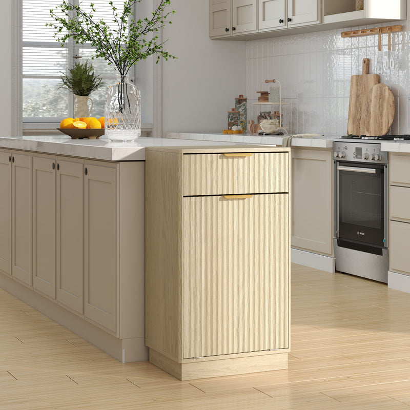 Tilt Out Trash Can Cabinet With Wave Textured Drawer & Pull Out Bin
