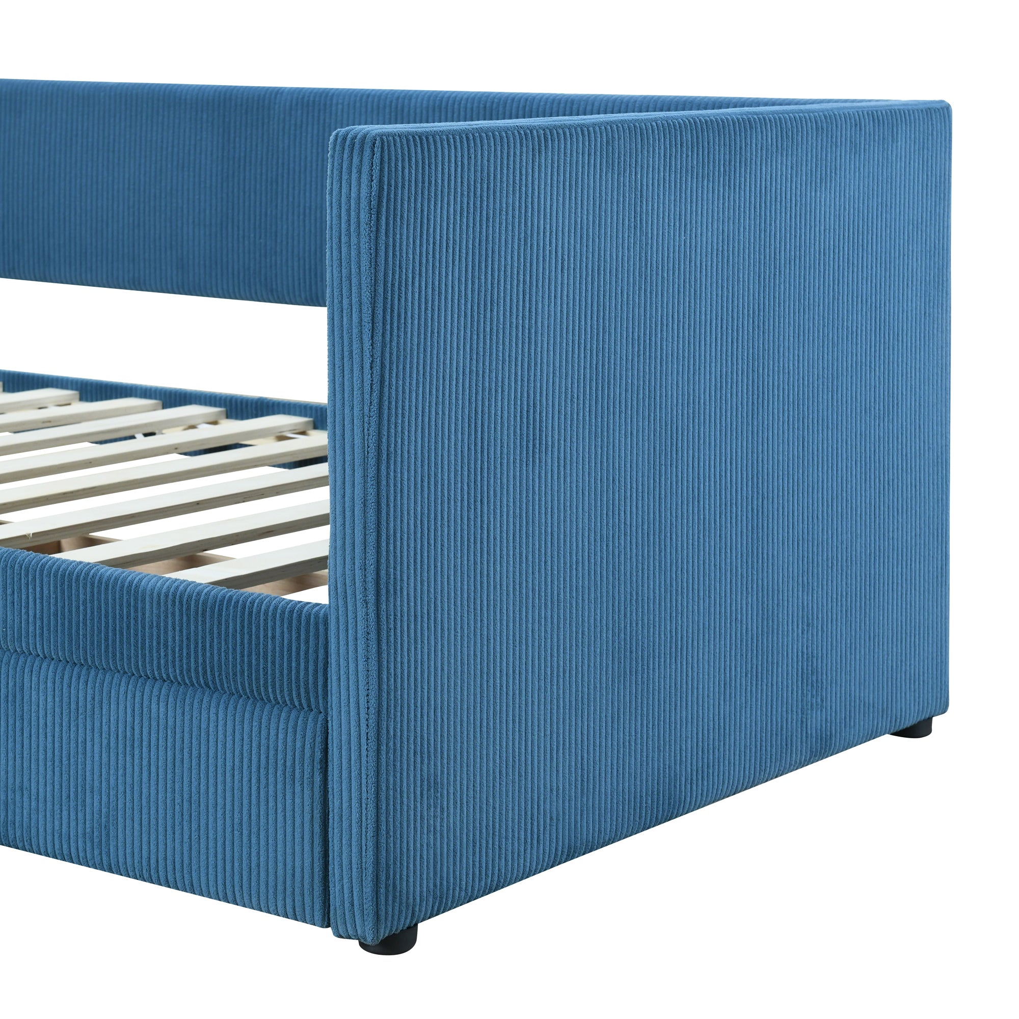 Twin Size Corduroy Daybed with Two Drawers and Wood Slat, Blue - Atlantic Fine Furniture Melbourne FL