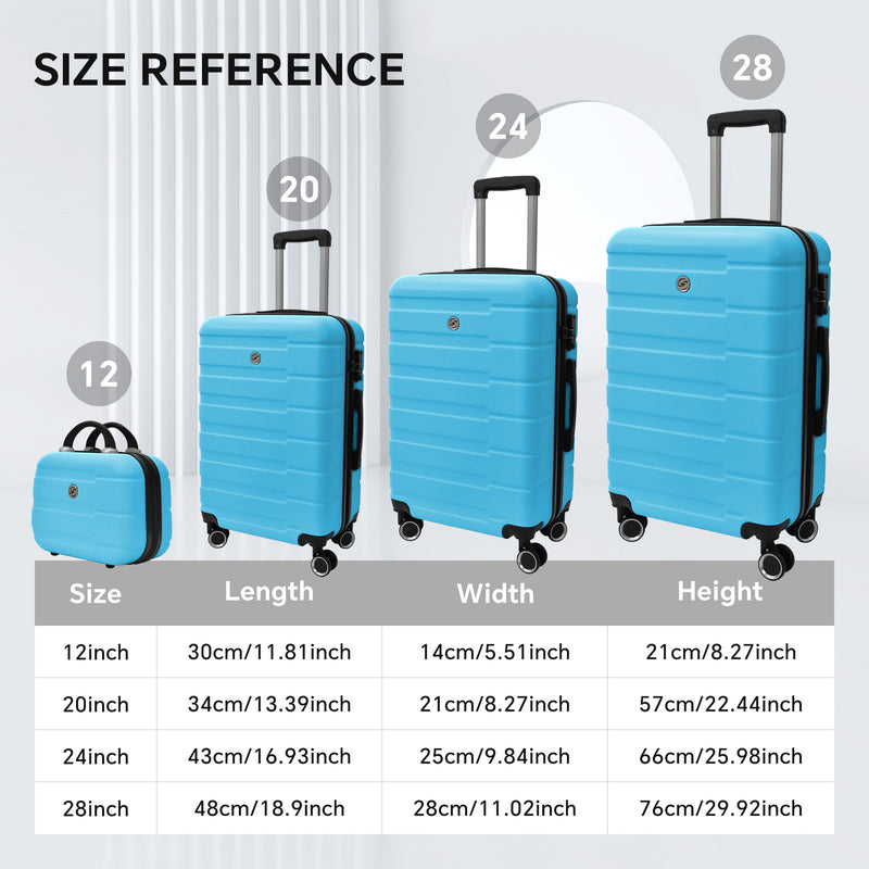 4 Piece Hard Shell Luggage Set, Carry On Suitcase With Spinner Wheels, Family Luggage Set