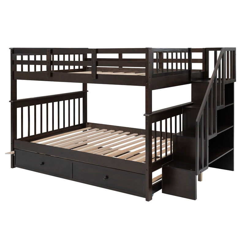 Stairway Bunk Bed With Twin Size Trundle, Storage And Guard Rail For Bedroom, Dorm