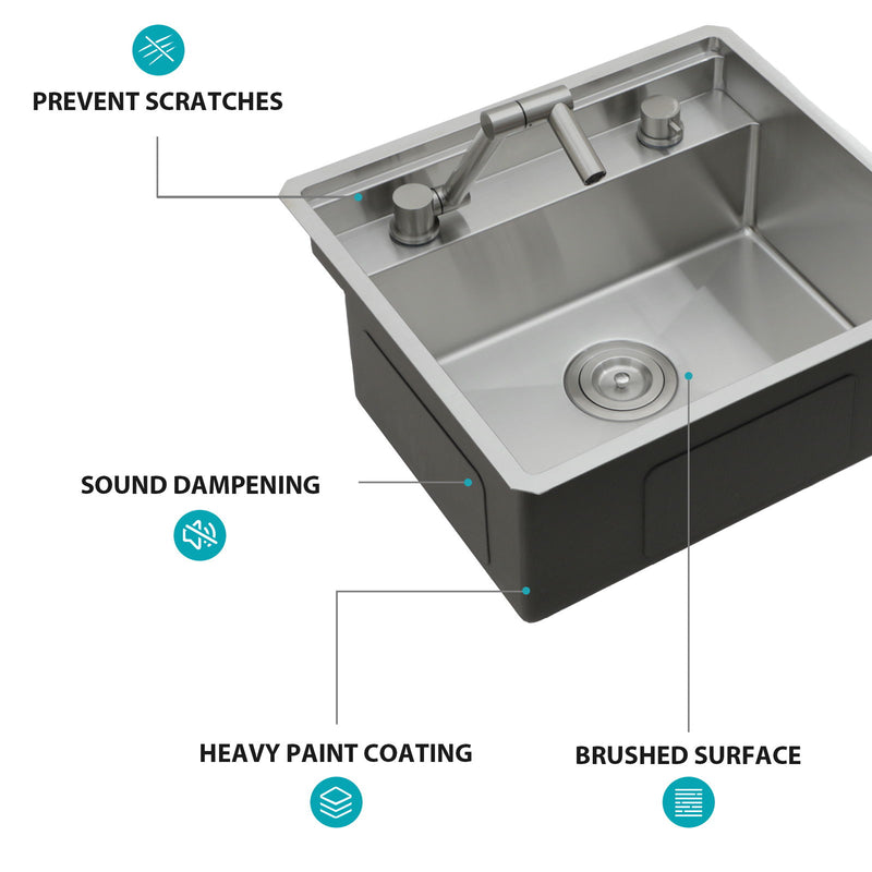 21" Undermount Kitchen Sink With Folding Faucet And Cutting Board Stainless Steel 16 Gauge Workstation - Brushed Nickel