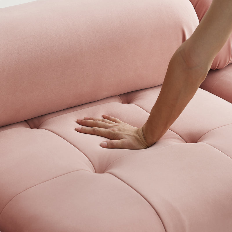 Modular Sectional Sofa, Button Tufted Designed and DIY Combination,L Shaped Couch with Reversible Ottoman, Pink Velvet