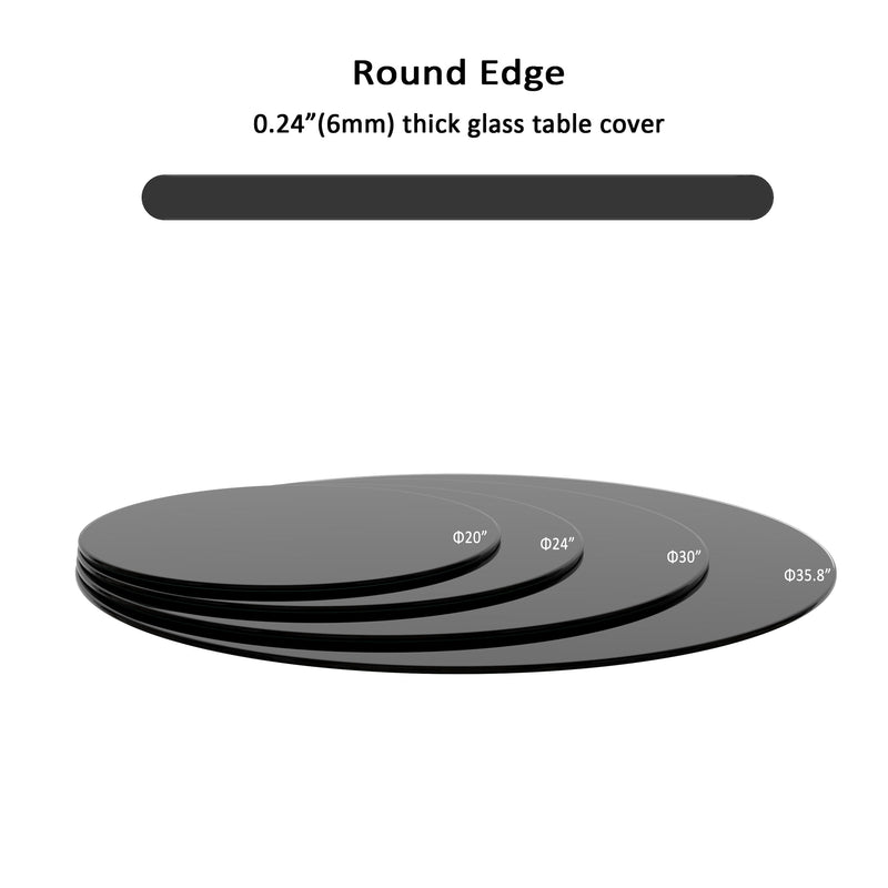 36" Round Tempered Glass Table Top Black Glass 1 / 4" Thick Round Polished Edge - Black